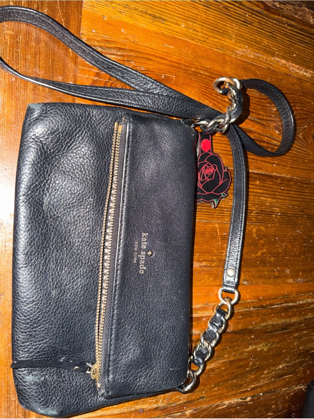 Kate Spade Black Leather Crossbody Clutch Purse Chain Strap 10x6.5